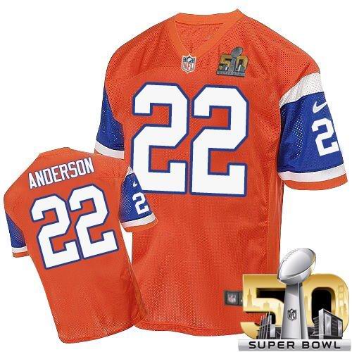 Nike Broncos #22 C.J. Anderson Orange Throwback Super Bowl 50 Men's Stitched NFL Elite Jersey